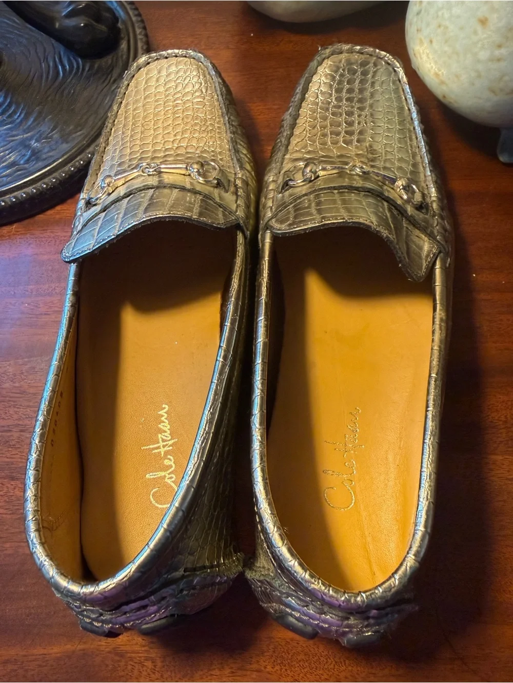 Coach Women's Metallic Croc-Embossed Loafers - Gold